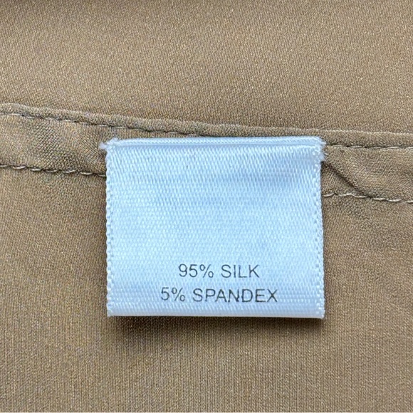 Kaufmanfranco Tan Stretch Silk Button Down Collared Blouse w/ Lace Bralette Sz 8 - Picture 8 of 11
